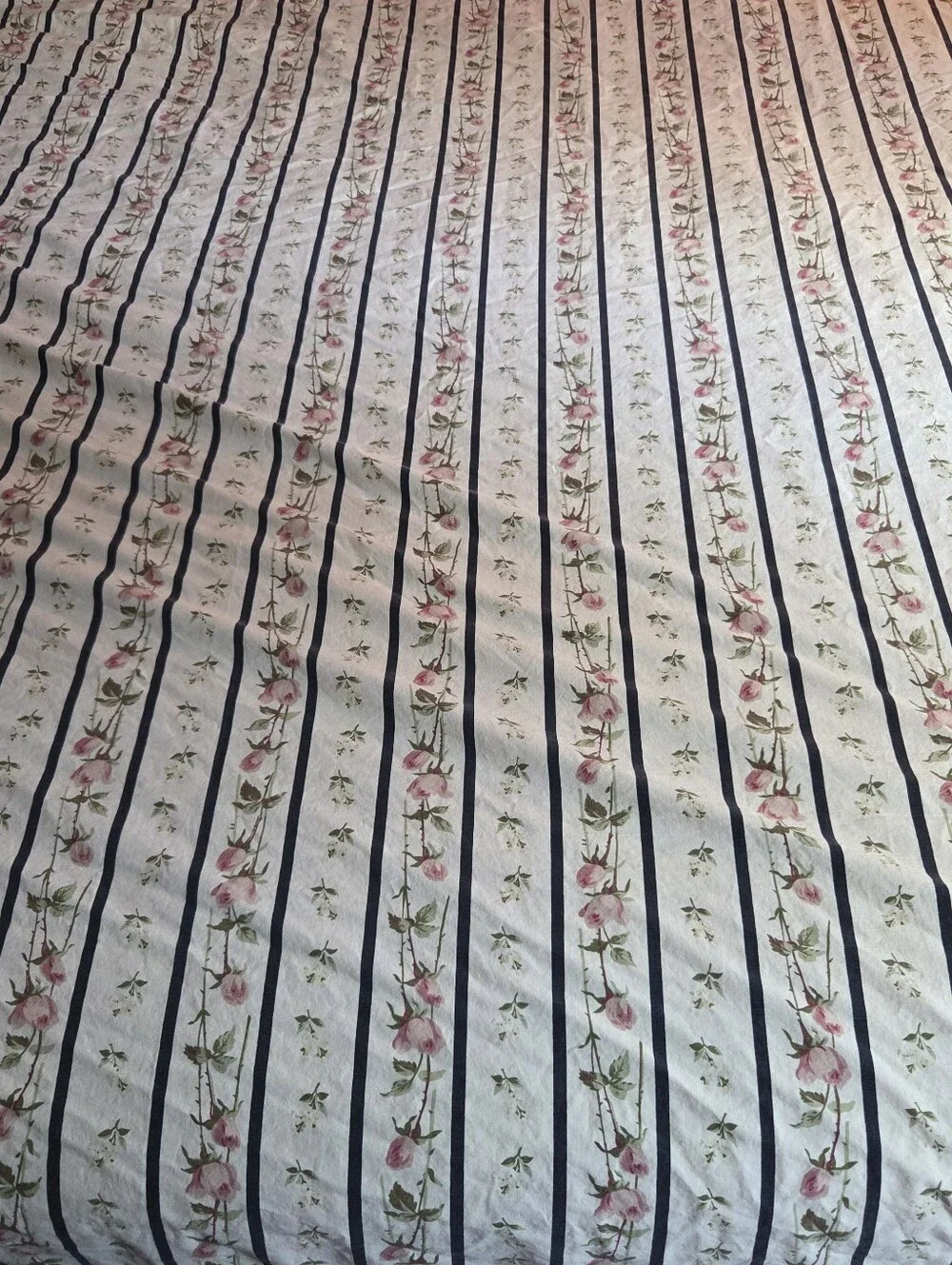 Vintage Ralph Lauren Floral Stripe Cotton Flat Sheet in White and Pink